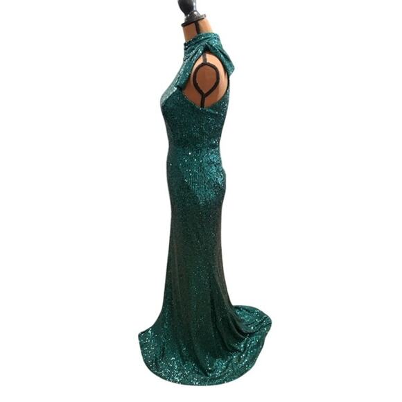Mac Duggal Sequined Soft Tie Halter Neck Column Gown in Teal – NWT – SZ 2 - Picture 7 of 13